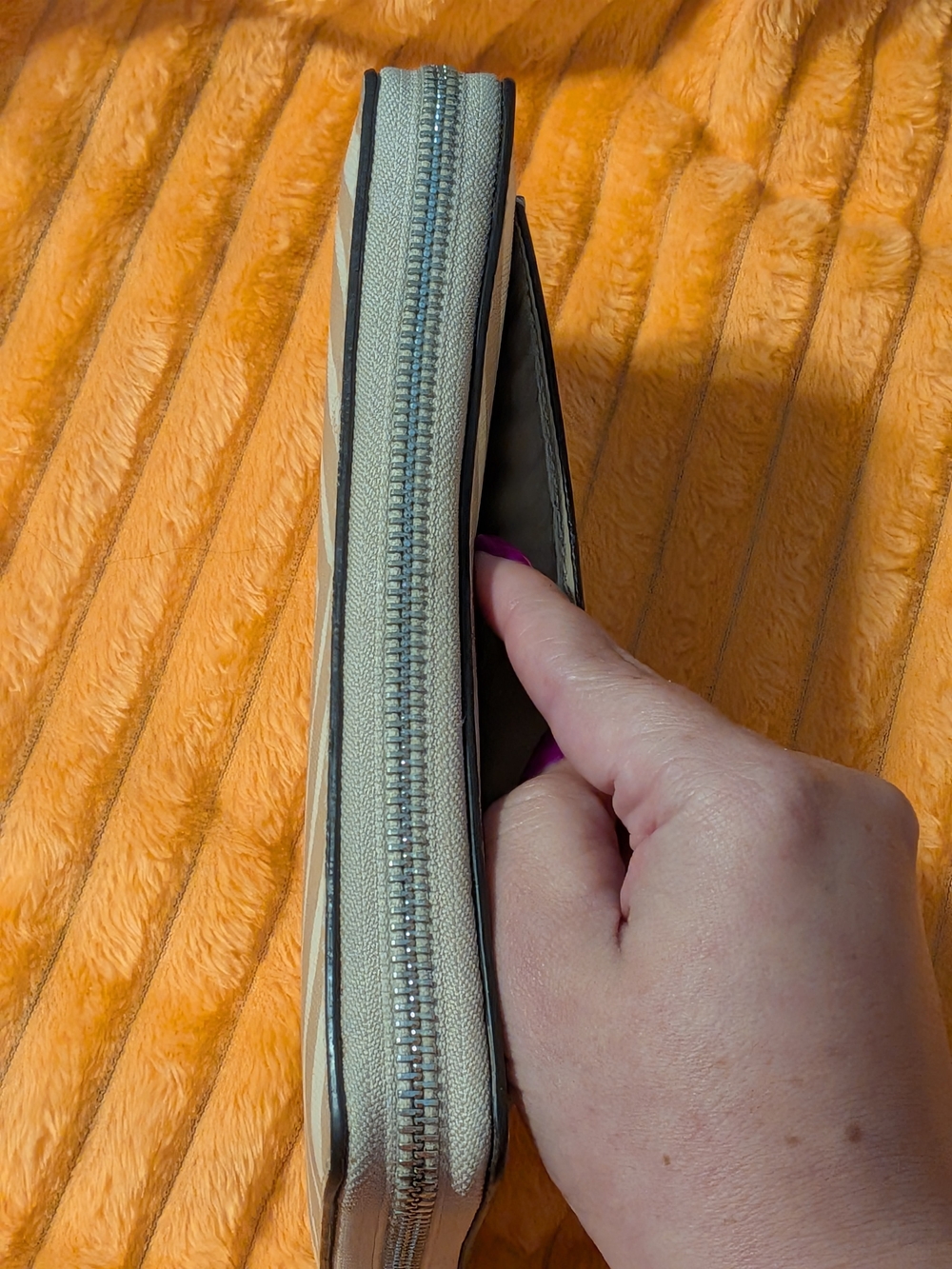 Coach Zebra Print Zip Around Wallet in Beige and Cream - Picture 6 of 15